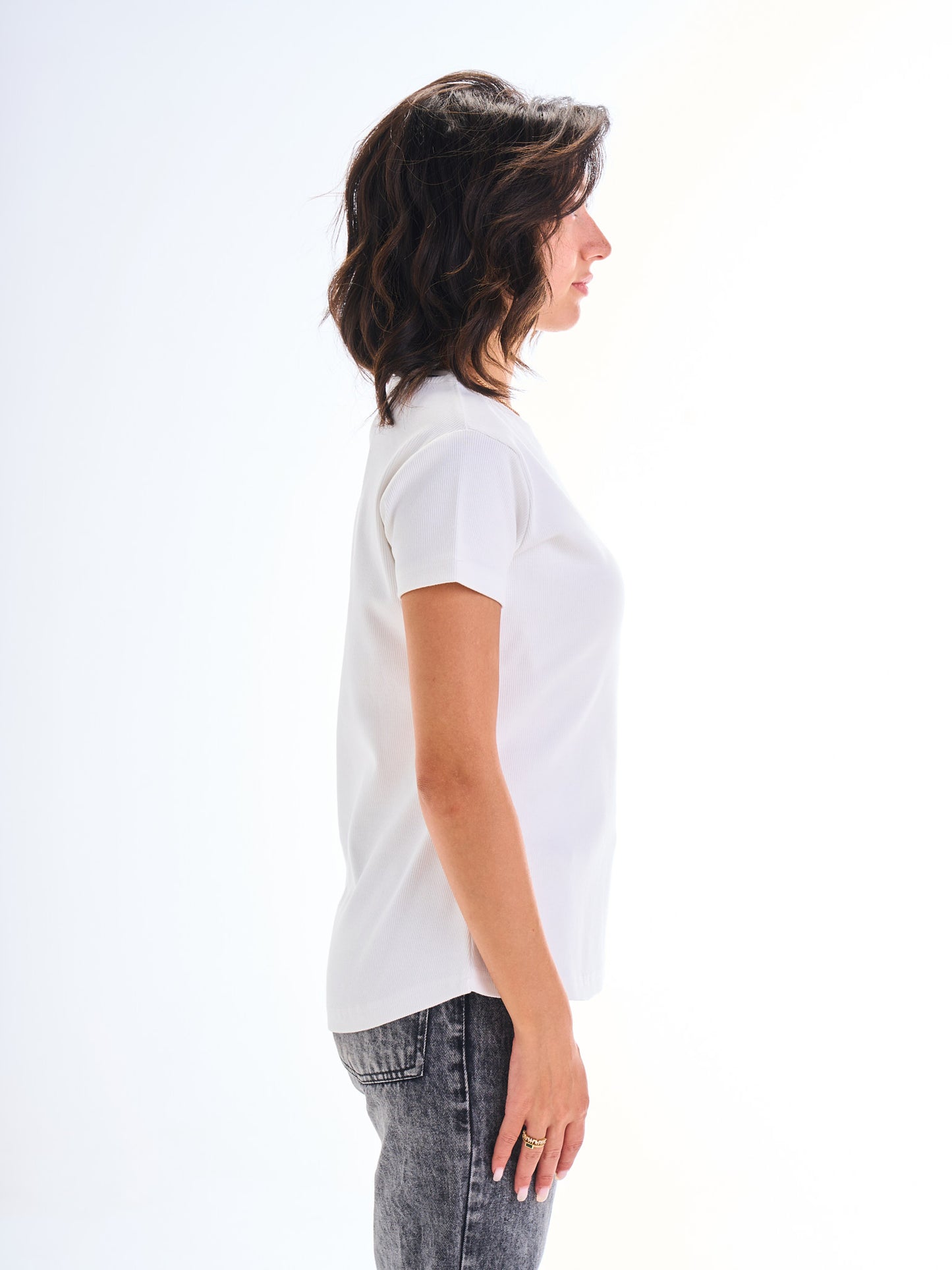 Short Sleeves Curve Top - White