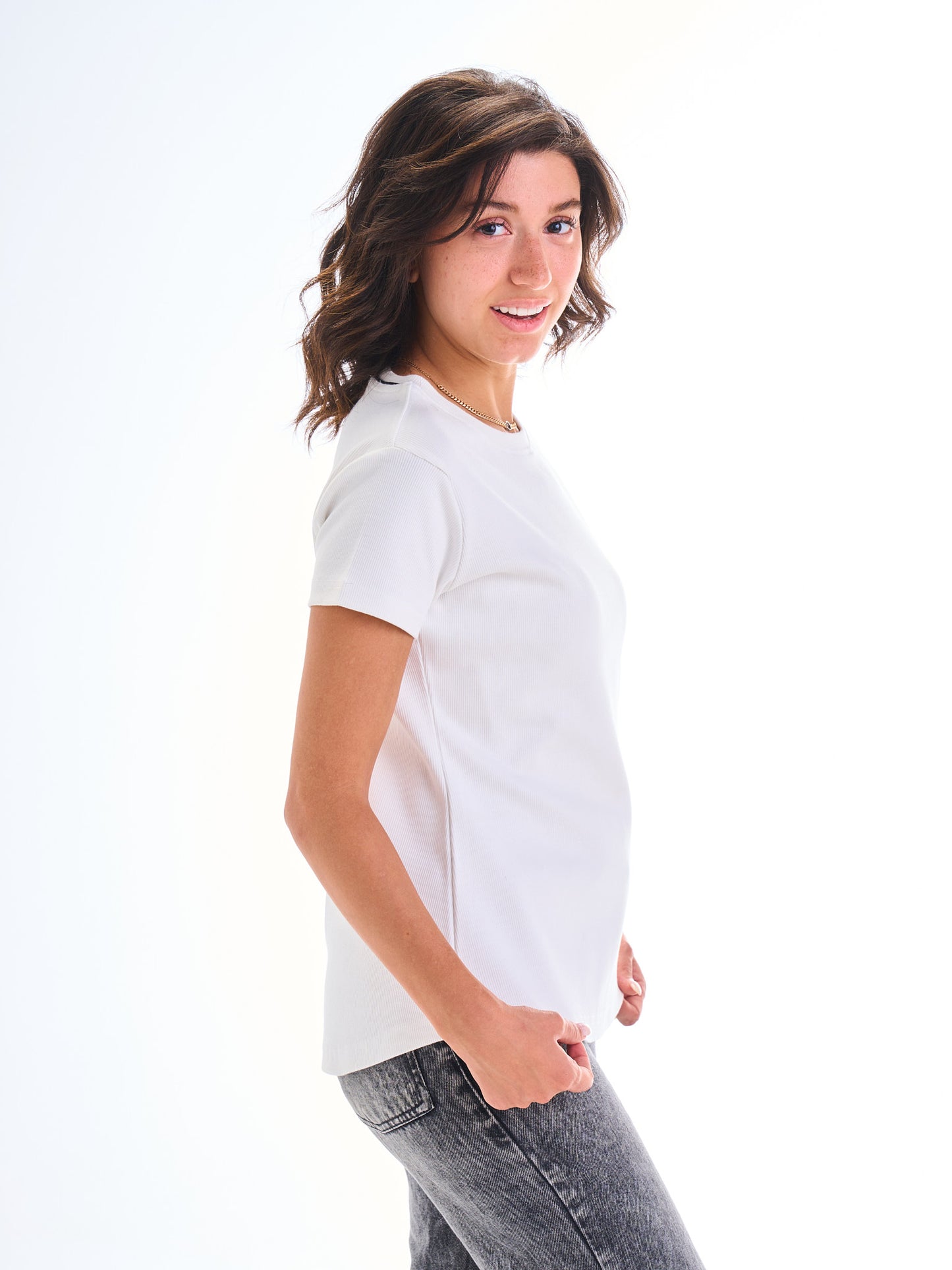 Short Sleeves Curve Top - White