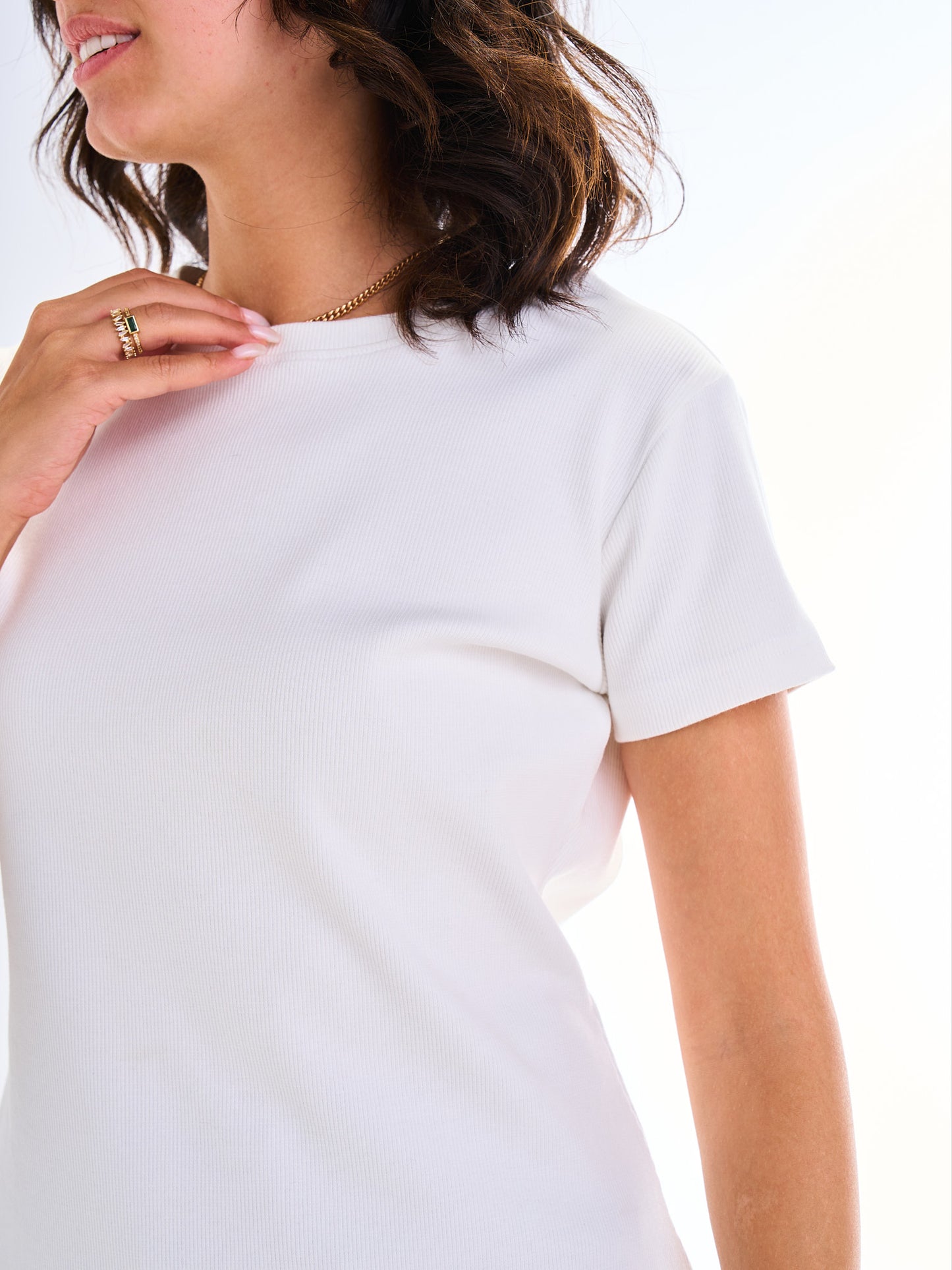 Short Sleeves Curve Top - White
