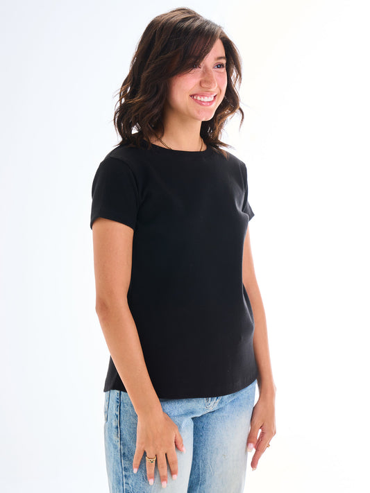 Short Sleeves Curve Top - Black