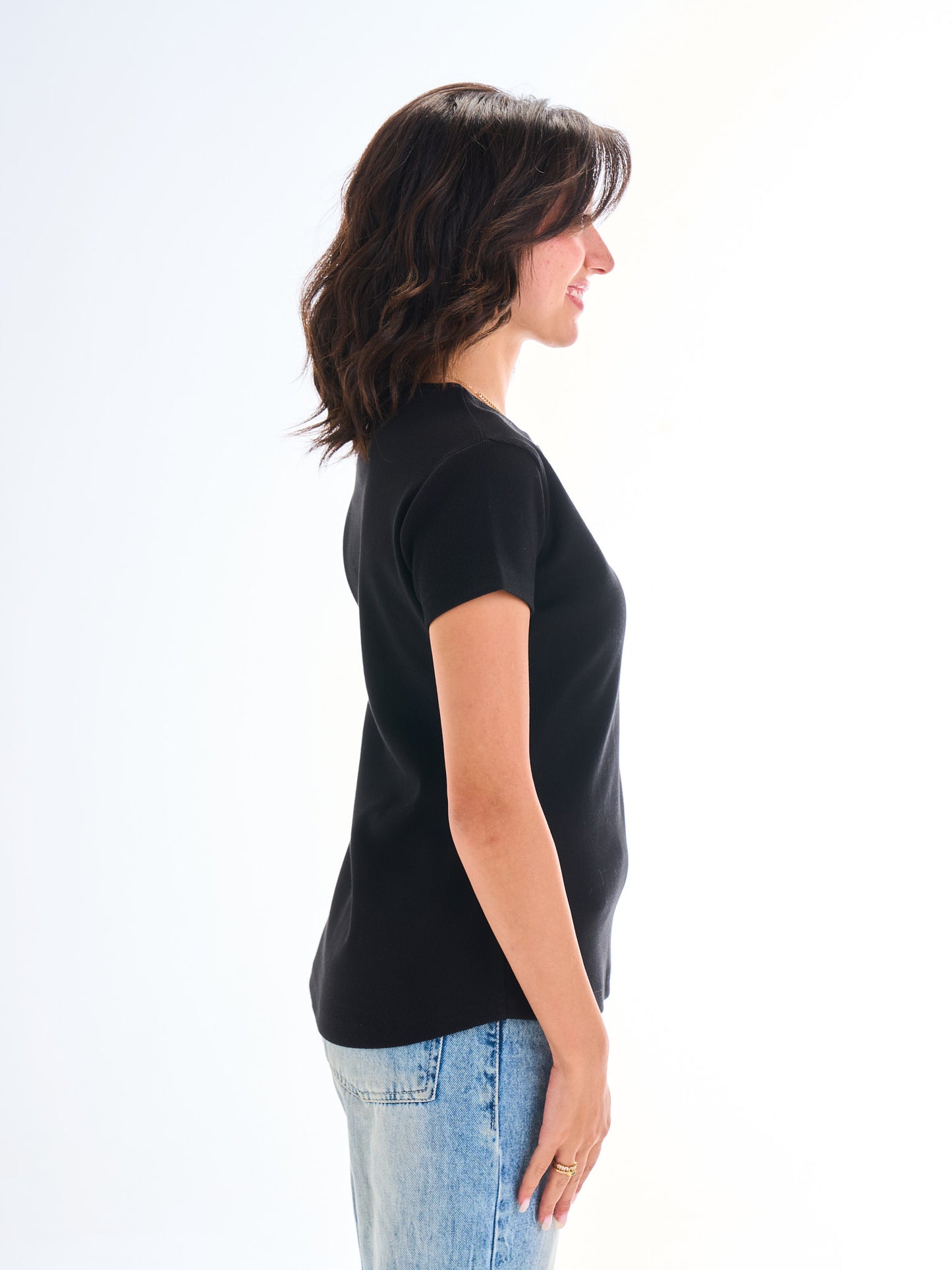 Short Sleeves Curve Top - Black