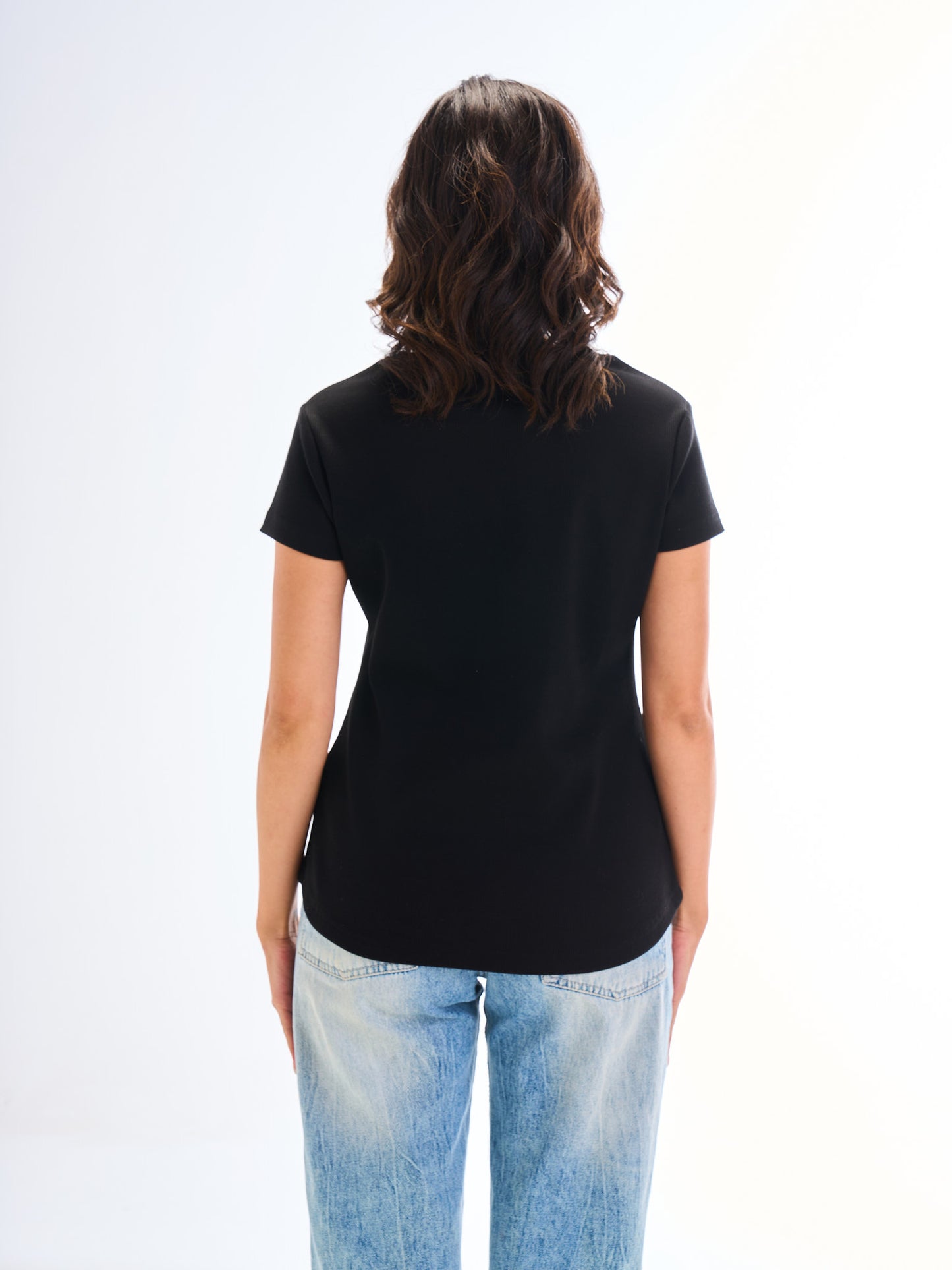 Short Sleeves Curve Top - Black