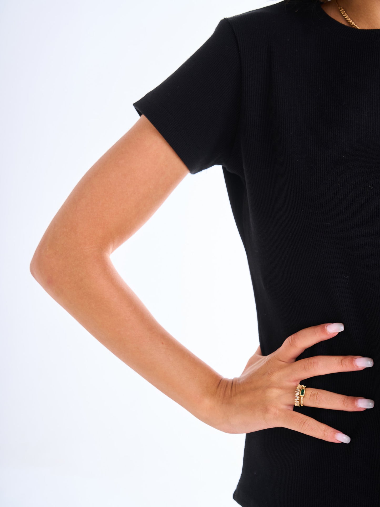 Short Sleeves Curve Top - Black