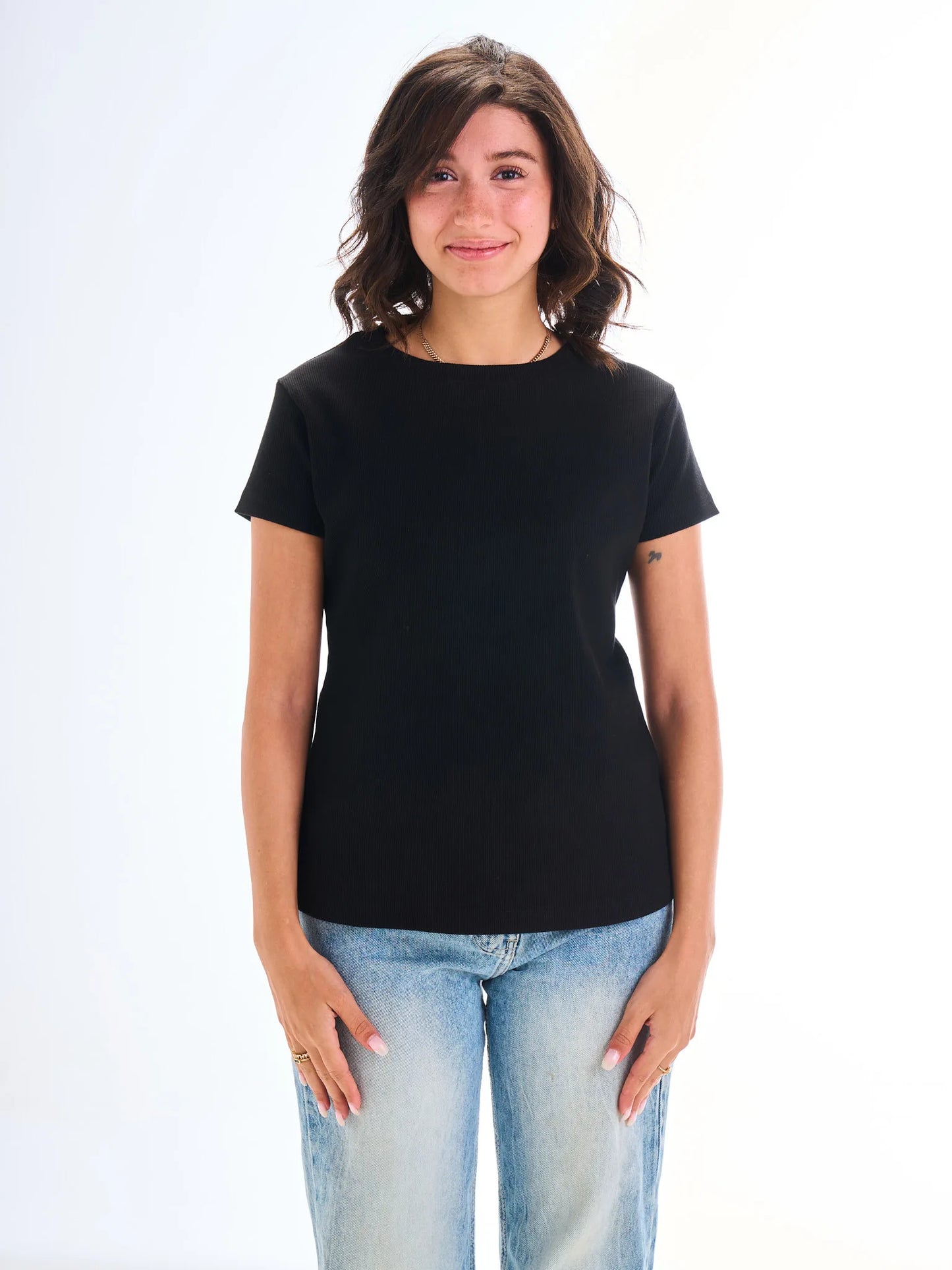 Short Sleeves Curve Top - Black