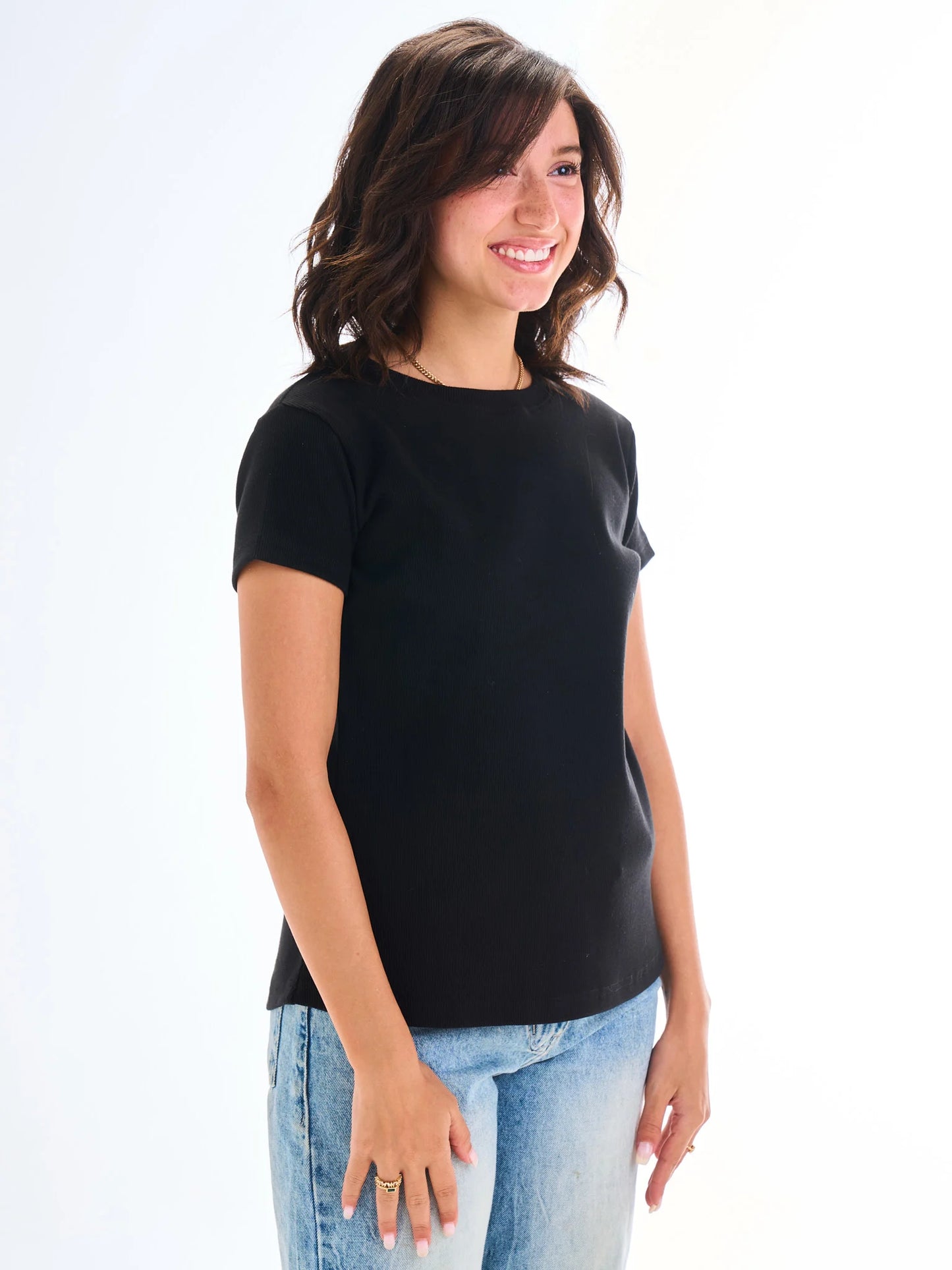 Short Sleeves Curve Top - Black