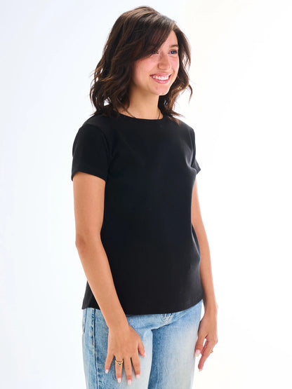 Short Sleeves Curve Top - Black