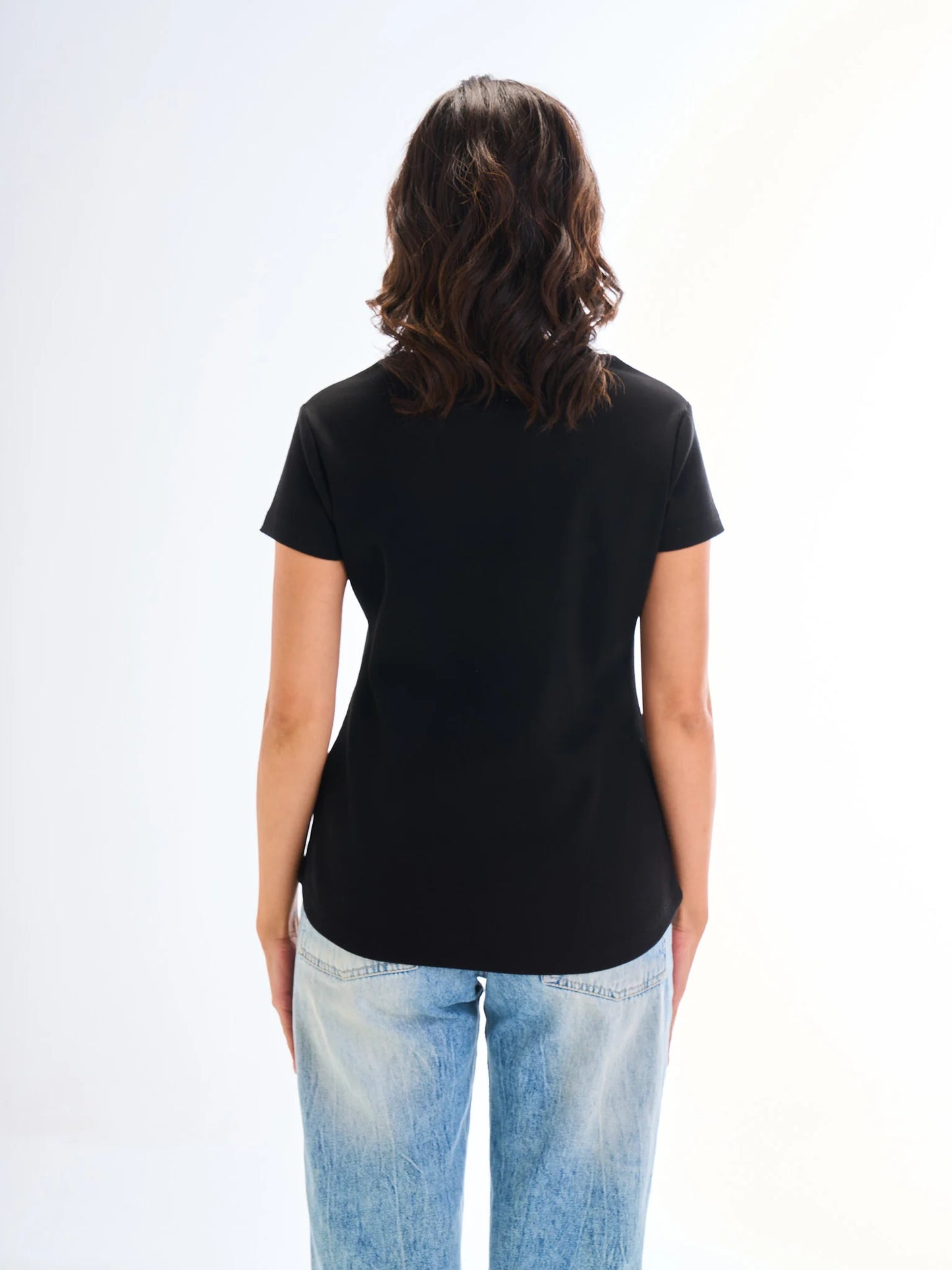 Short Sleeves Curve Top - Black