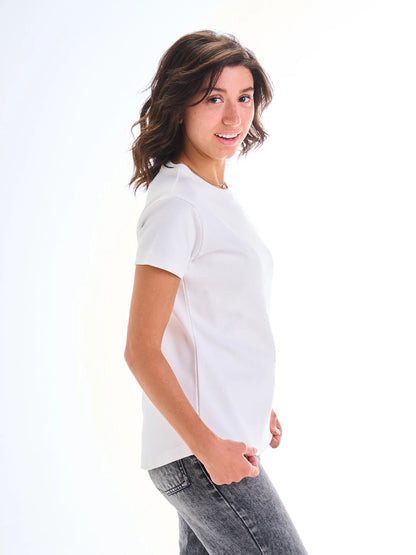 Short Sleeves Curve Top - White