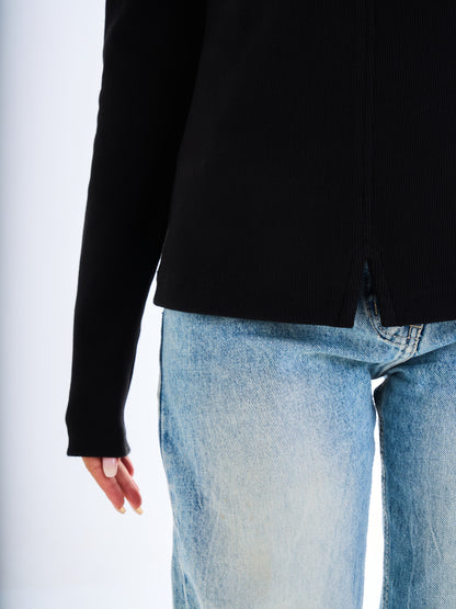 Edge Slit Long Sleeve - Black