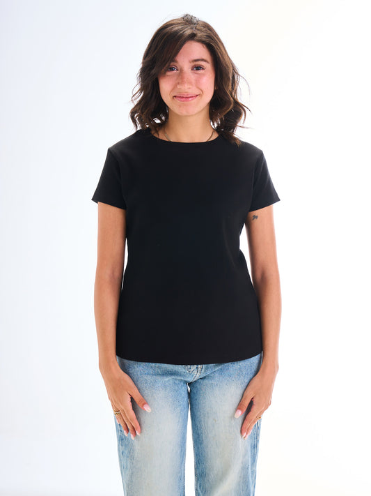 Short Sleeves Curve Top - Black