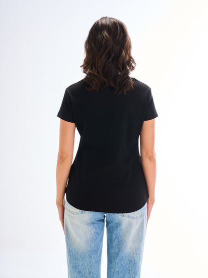 Short Sleeves Curve Top - Black