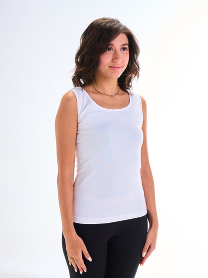 Sleeveless Round Neck - White